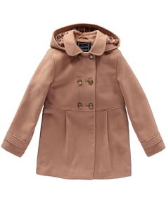 Двубортное пальто для больших девочек с капюшоном на леопардовой подкладке S Rothschild &amp; CO