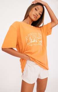 PrettyLittleThing Оранжевая футболка со спортивным принтом
