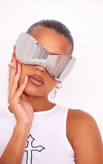 PrettyLittleThing Серебряные солнцезащитные очки Extreme с козырьком и щитком