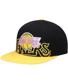 Мужская черная, золотистая кепка Snapback Los Angeles Lakers из твердой древесины с большим вырезом и большим вырезом Mitchell &amp; Ness