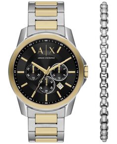 Набор мужских кварцевых часов с хронографом из нержавеющей стали, 44 мм, 2 предмета Armani Exchange