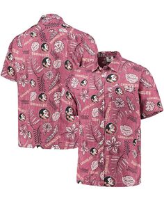 Мужская гранатовая рубашка на пуговицах с цветочным принтом в винтажном стиле, штат Флорида, семинолы Wes &amp; Willy