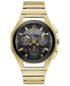 Мужские часы с хронографом Curv Progressive Sport золотистого цвета с браслетом из нержавеющей стали, 44 мм Bulova