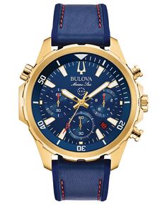 Мужские часы с хронографом Marine Star, синие кожаные и силиконовые ремешки, 43 мм Bulova