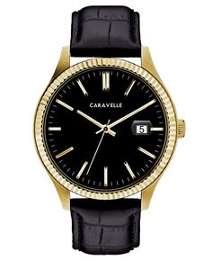 Мужские часы с черным кожаным ремешком 41 мм Caravelle