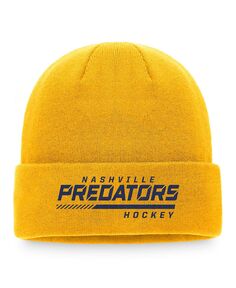 Мужская фирменная золотая вязаная шапка Nashville Predators Authentic Pro с манжетами для раздевалки Fanatics
