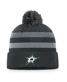 Мужская фирменная угольная вязаная шапка Dallas Stars Authentic Pro Home Ice с манжетами и помпоном Fanatics