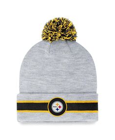 Мужская фирменная вязаная шапка с манжетами и помпоном Pittsburgh Steelers Heather Grey Pittsburgh Steelers Fanatics