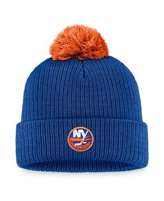 Мужская фирменная вязаная шапка Royal New York Islanders Team с манжетами и помпоном Fanatics