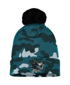 Мужская бирюзовая вязаная шапка San Jose Sharks Mute Camo с манжетами и помпоном Fanatics