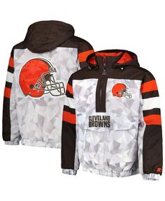 Мужская бело-коричневая куртка Cleveland Browns Tuesday Night Gridiron Raglan с капюшоном и полумолнией на молнии Starter