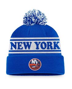 Мужская вязаная шапка Royal New York Islanders в винтажном стиле Sport Resort с манжетами и помпоном Fanatics