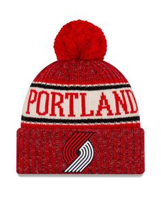 Мужская красная спортивная вязаная шапка Portland Trail Blazers с манжетами и помпоном New Era