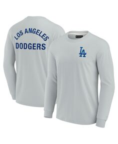 Мужская и женская серая супермягкая футболка Los Angeles Dodgers с длинным рукавом Fanatics Signature