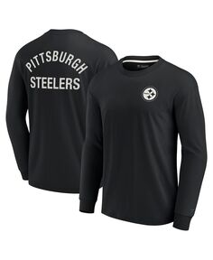 Мужская и женская черная супермягкая футболка с длинным рукавом Pittsburgh Steelers Fanatics Signature