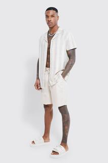 Льняная рубашка в полоску revere и короткий комплект для плавания с коротким рукавом Boohoo, серый