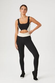 Комбинезон Active Colorblock с вырезами Forever 21, черный