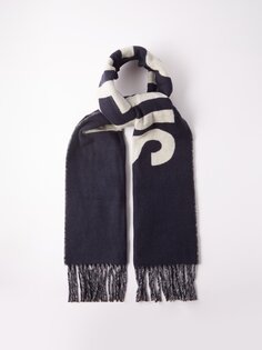 Шерстяной шарф с жаккардовым логотипом и бахромой Jacquemus, синий