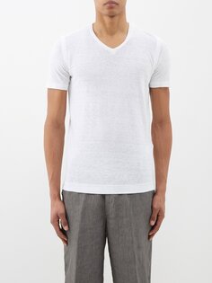 Льняная футболка с v-образным вырезом 120% Lino, белый