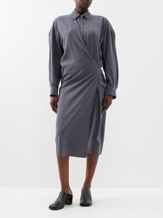 Платье-рубашка из смесового шелка с асимметричной планкой Lemaire, серый