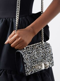 Миниатюрная сумка через плечо, украшенная кристаллами Alexander McQueen, черный