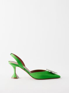 Атласные туфли begum 70 с пяткой на пятке, украшенные кристаллами Amina Muaddi, зеленый
