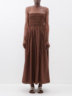 Платье со сборками из органического хлопка Matteau, коричневый
