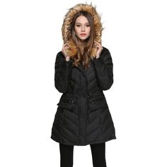 Пуховик BLDO Women&apos;s Mid Long Thickened Double Fur Hooded Down, черный