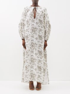 Льняное платье макси с цветочным принтом rose By Walid, белый
