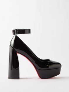 Туфли-лодочки на платформе movidastrap 130 из лакированной кожи Christian Louboutin, черный