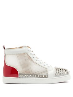 Высокие кроссовки donna из кожи и сетки с заклепками Christian Louboutin, белый