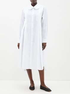 Платье-рубашка миди со складками из хлопка Comme Des Garçons, белый