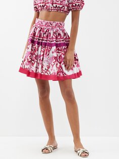 Мини-юбка из хлопкового поплина с принтом майолика Dolce &amp; Gabbana, розовый
