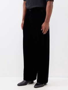 Широкие бархатные брюки со складками Saint Laurent, черный