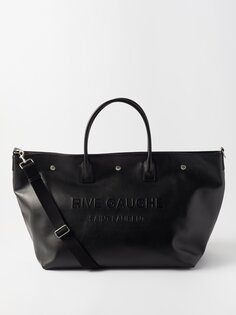 Кожаная сумка-тоут maxi cabas с тисненым логотипом Saint Laurent, черный