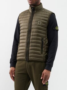 Стеганый пуховый жилет с нашивкой-логотипом Stone Island, зеленый