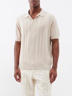 Рубашка-поло из хлопка вязки в рубчик Sunspel, бежевый