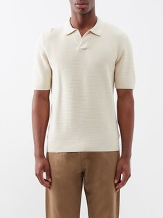 Трикотажная рубашка-поло из хлопка с открытым воротником Sunspel, бежевый