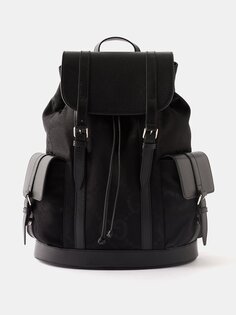 Рюкзак из парусины с жаккардовым узором gg и кожаной отделкой Gucci, черный