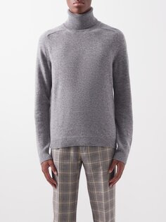 Шерстяной свитер с высоким воротником и нашивкой-логотипом Gucci, серый