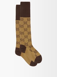 Носки из смесового хлопка с жаккардовым узором gg Gucci, бежевый