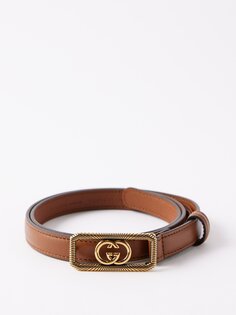 Кожаный ремень с пряжкой g-образной формы Gucci, коричневый