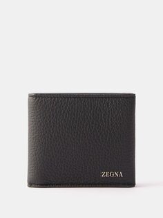 Складной кошелек из зерненой кожи с пластинкой-логотипом ZEGNA, черный