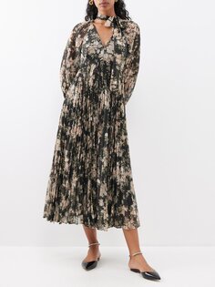 Плиссированное платье sunray из переработанного волокна с цветочным принтом Zimmermann, черный