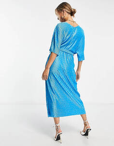 Синее плиссированное платье миди с запахом YAS Y.A.S