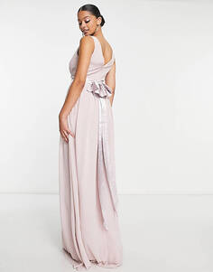 Розовое платье макси с бантом на спине TFNC Tall Bridesmaid