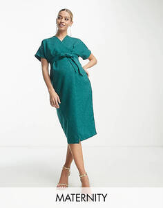 Изумрудное платье миди в рубчик-карандаш Closet London Maternity Unknown