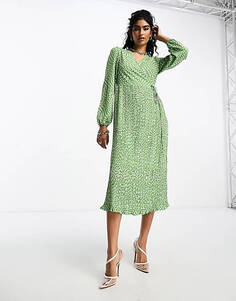 Зеленое платье миди со плиссированной юбкой YAS с абстрактным принтом Y.A.S