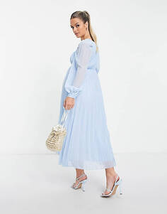 Бледно-голубое плиссированное платье миди с квадратным вырезом и плиссировкой ASOS DESIGN Maternity Unknown