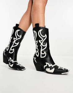 Черно-белые ботинки в стиле вестерн Public Desire Starrie с фурнитурой
